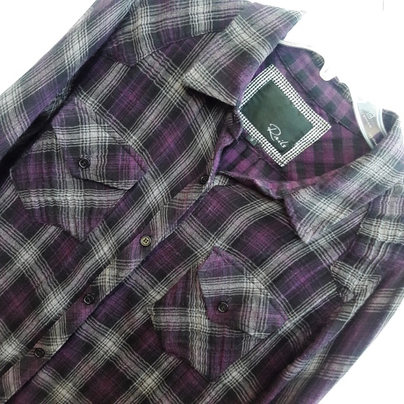Rails Shirt Dress Flannel Plaid Purple Gray Long S - Picture 2 of 5
